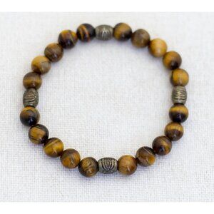 7 inch, Vintage Tiger's Eye & Metal Beads Bohemian Beaded Bracelet - E1